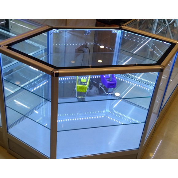 Full Vision Led Corner Showcase Display Counter Maxshelf Full Vision Led Corner Showcase Display, Lighted Glass Countertop Display Case