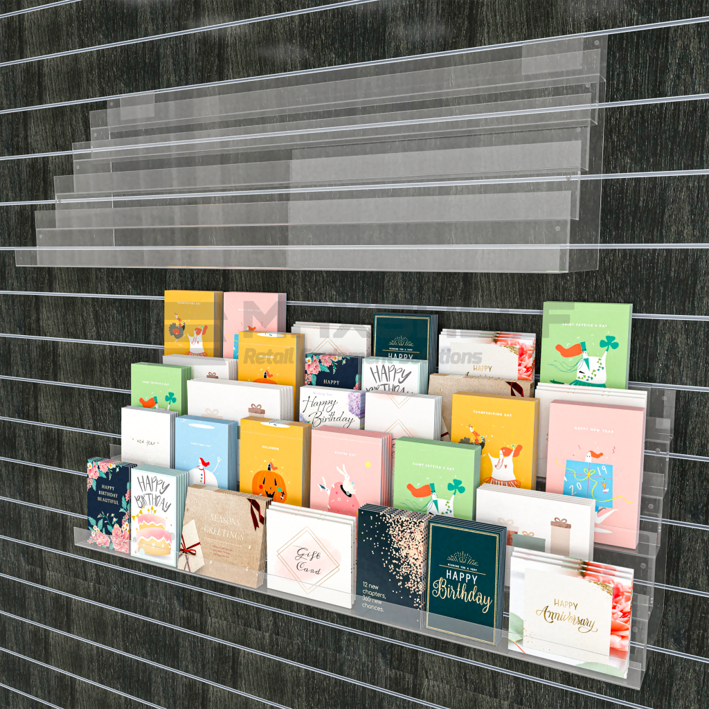 60cm Acrylic Card Rack 5 Tier Slatwall Max Shelf Retail Equipment Solutions