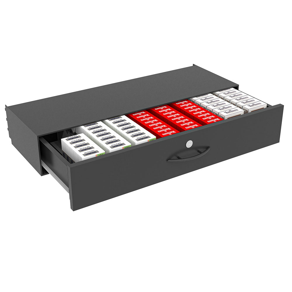 Cigarette drawer + Pusher Max Shelf Retail Equipment Solutions