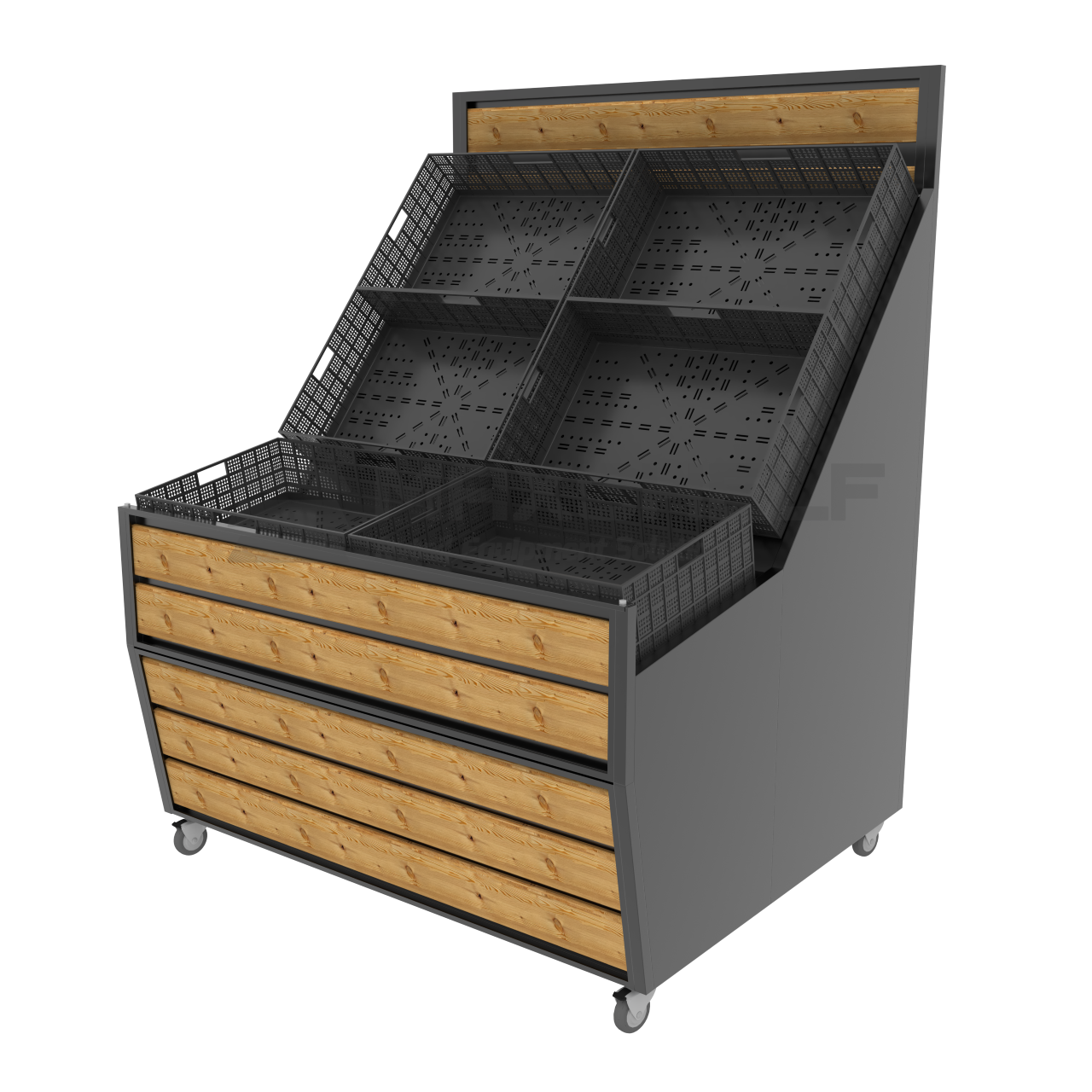 SLS 6 CRATE FRUIT AND VEG DISPLAY ON CASTORS (no crates) Max Shelf