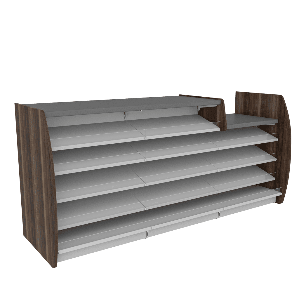 3m SHOP COUNTER WITH END DROP WITH WALNUT SIDES - Maxshelf - Retail ...